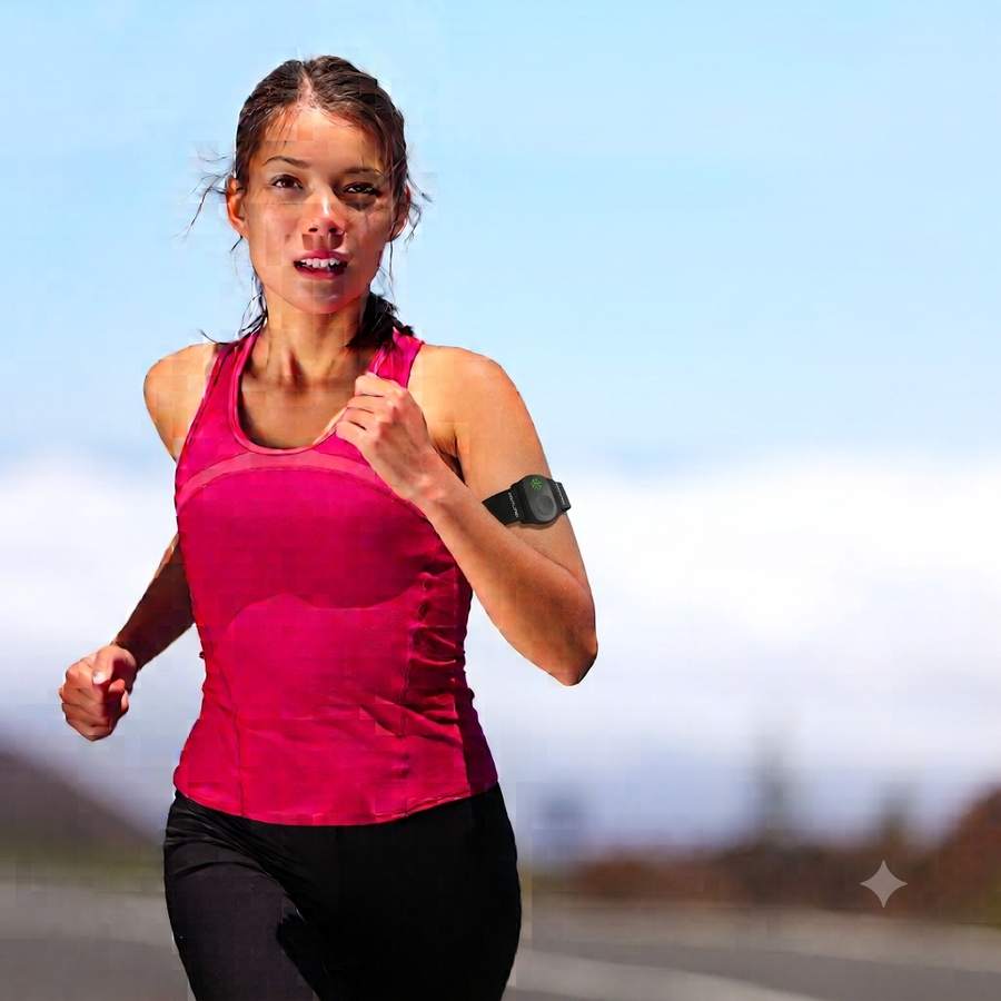 VIBE worn on upper arm while running